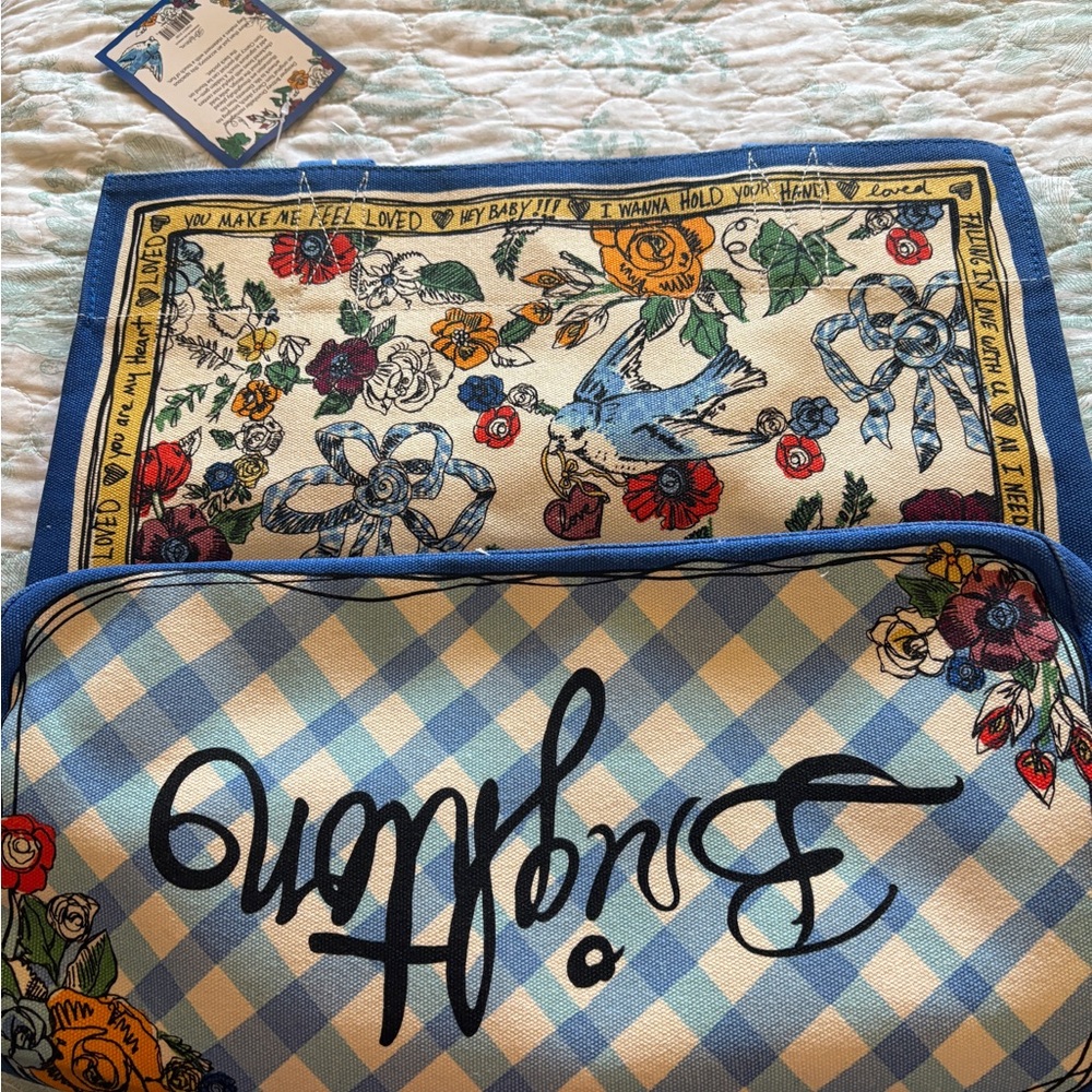 Brighton "NEW"   Large Blue and Cream Love Bird Tote - Picture 2 of 6